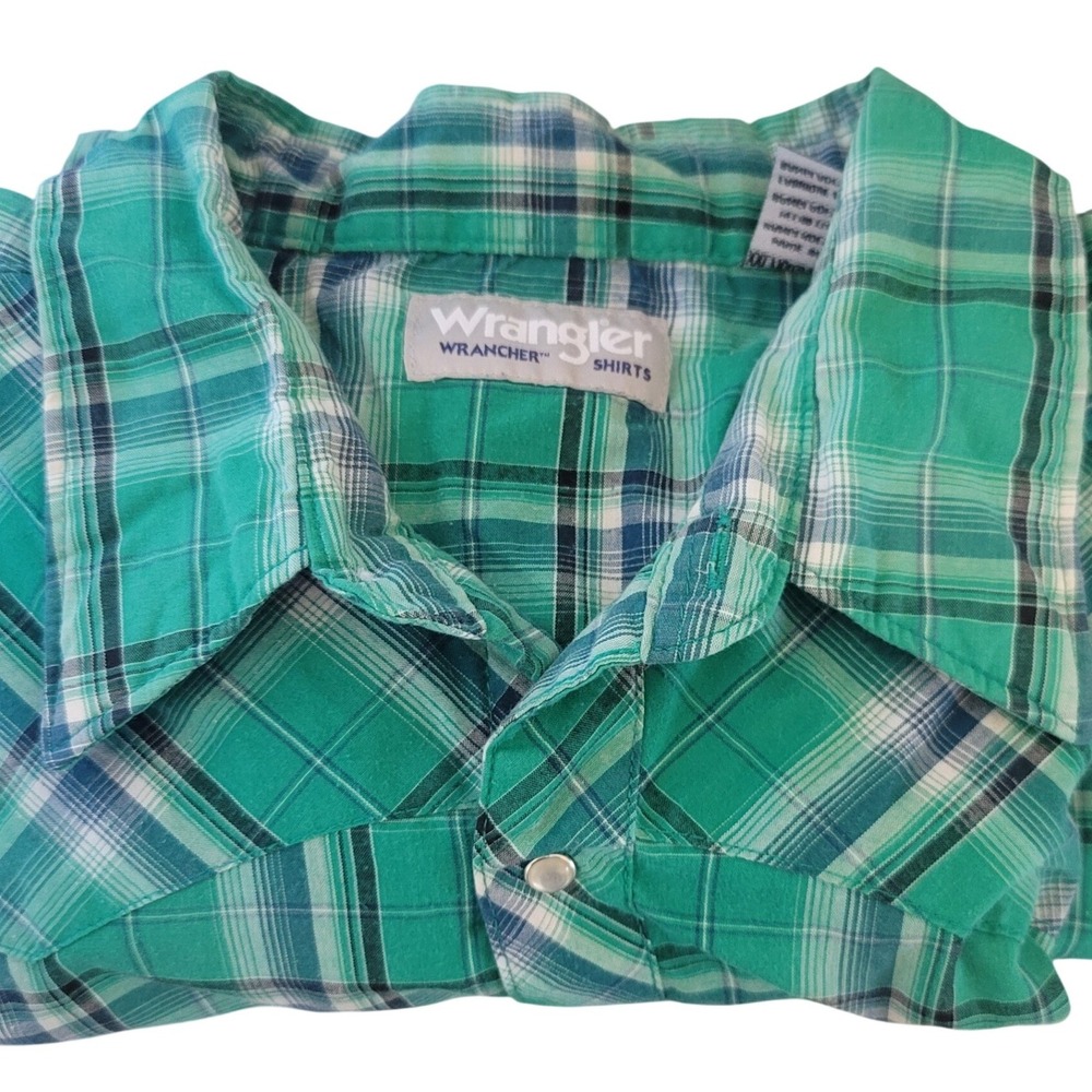 Wrangler Wrancher Western Plaid Short Sleeve‎ Shirt Y2K Green XXL